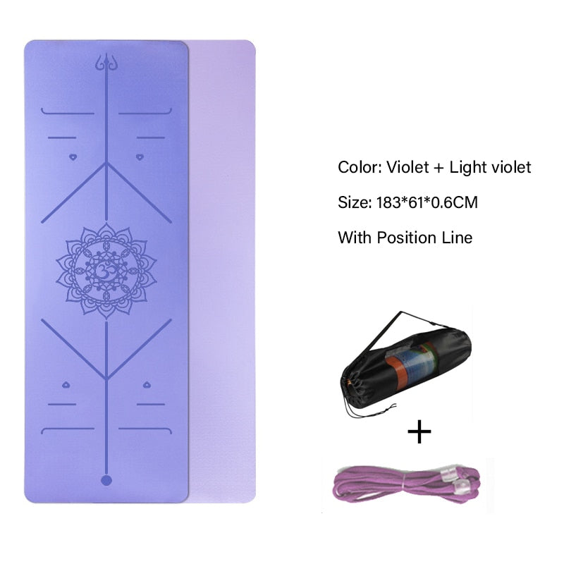 TPE Yoga Double Layer Non-Slip Mat Yoga Exercise Pad with Position Line For Fitness Gymnastics and Pilates